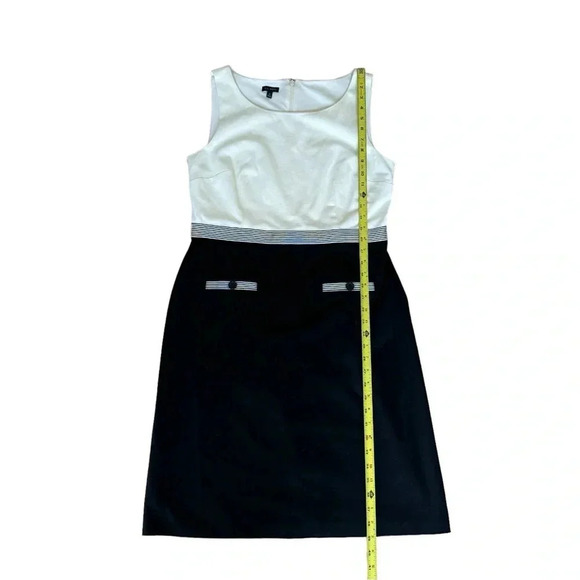Talbots Black Cream Ponte Grosgrain Trim Sheath Dress Sleeveless Round Neck 10 - Picture 6 of 13